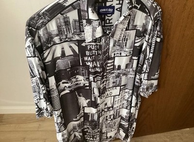 John F.Gee Kurzarm Hemd XXL Sehr Gut Grau Schwarz Bedruckt
