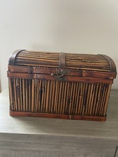 Vintage Bamboo Trunk With Brass Lock And Dome Lid