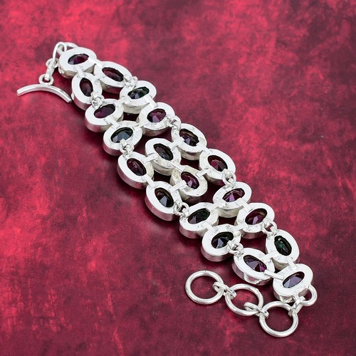 Bi-Color Tourmaline Gemstone Handmade 925 Solid Silver Jewelry Pretty Bracelet - Picture 6 of 6