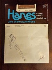 Vtg Hanes Pantyhose Ultra Sheer Tummy Control Sandalfoot Little Color Beige Sz B