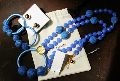 Kate Spade NY ''The bead goes on'' necklace & earrings set pendant seed bead blue