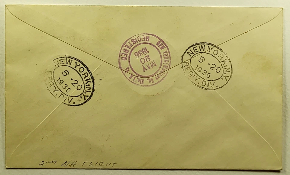 1936 Germany Registered Hindenberg Airmail Cover to New York City North America - Image 2 of 2