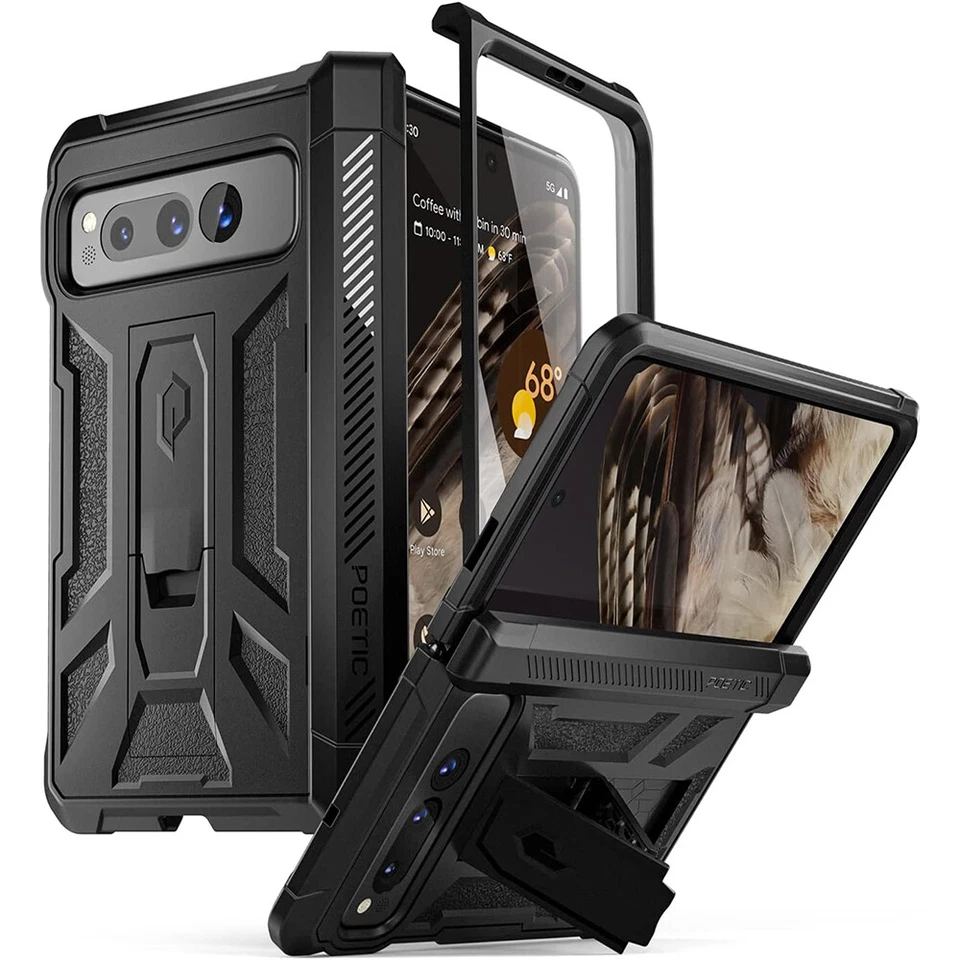 Poetic 适用于 Google Pixel Fold 2023 保护壳 带支架铰链保护 黑色 — 第 2/4 张图片