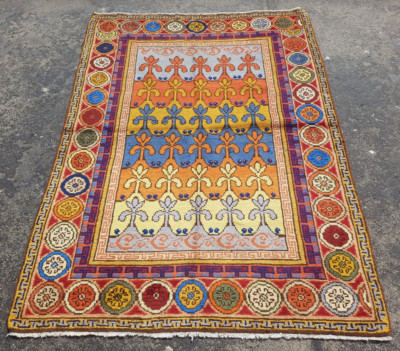 Vintage Handgeknüpfter Traditioneller Teppich Orientteppich Wolle Mehrfarbig Carpet 160x110cm