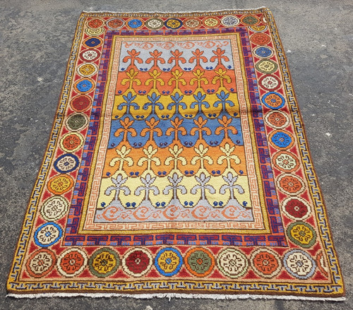 Vintage Hand Made Traditional Rug Oriental Wool Multicolor Carpet 160x110 cm