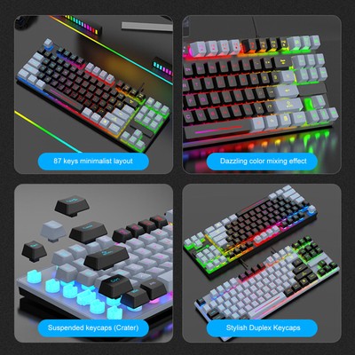 Mechanical Gaming Keyboard Multifunction 87 Keys Colorful Backlight USB Wire Kit