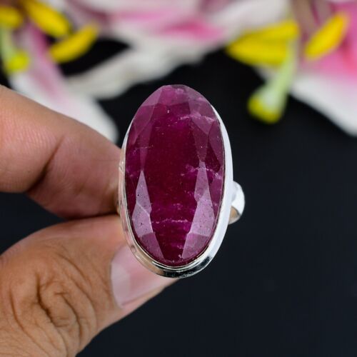 Lab Created Kashmir Ruby Gemstone Handmade Jewelry 925 Sterling Silver Ring - Picture 2 of 4