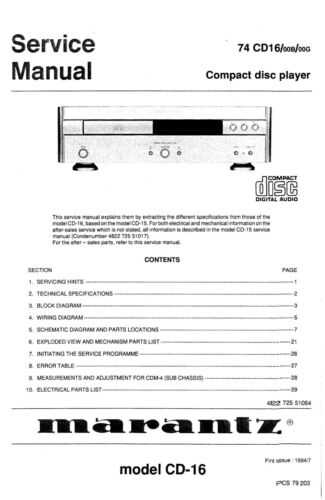 Statistical loyalty Rusty CD Receiver Service Manual Fits Marantz 16 | eBay