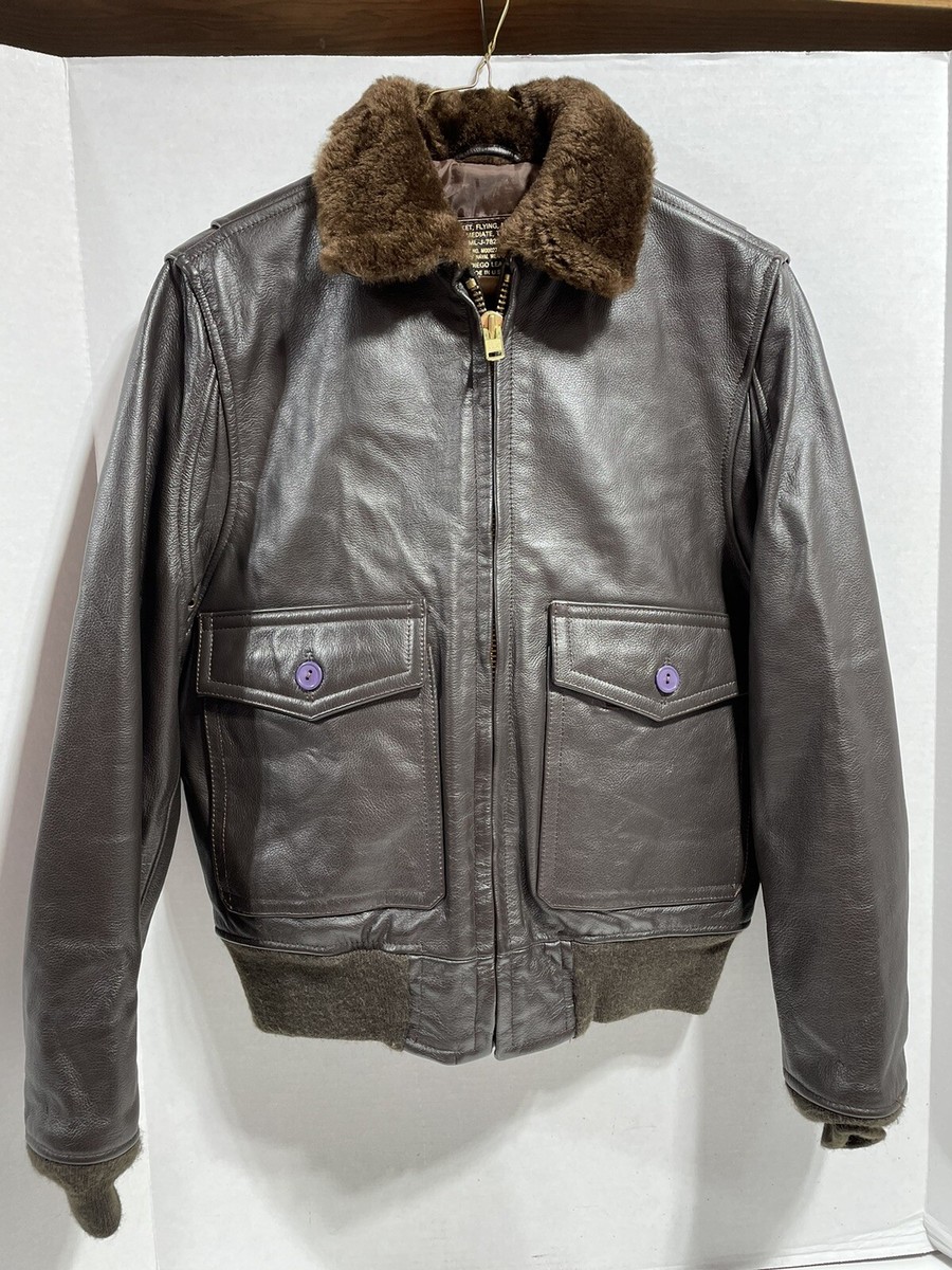 Vintage USN Military Leather Bomber Jacket Intermediate Type G-1 