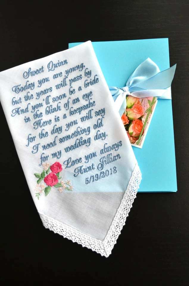 Pañuelo de boda regalo niña flor algo viejo pañuelo azul bordado Foto 2 de 4