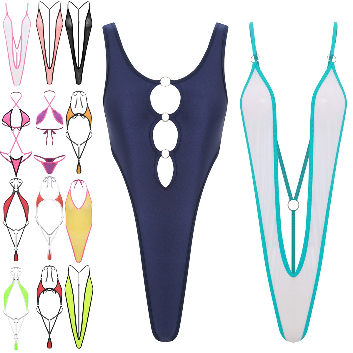 Women's Sexy Mini Bikini Swimsuit Lace-up Hollow Out One Piece Bathing Suits 