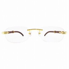 Lunettes Cartier vintage rectangulaires sans monture avec tempes en bois, or ...