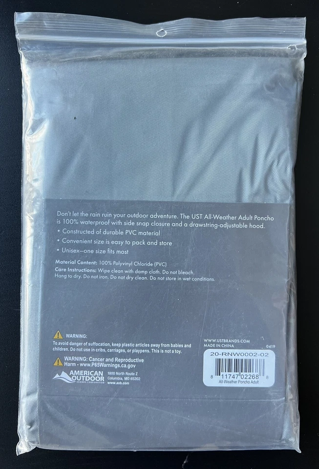 Ultimate Survival Technologies All-Weather Adult Poncho, Gray w/Drawstring Hood - Image 2 of 2