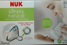NUK Simply Natural 5 oz 150ml 3 Baby Feeding Bottles 0 m Slow Flow