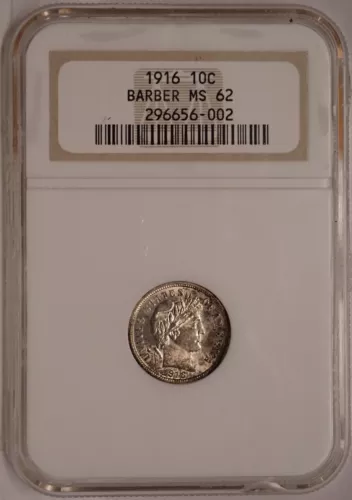 1916 Barber Dime NGC MS62 Older Holder Gen 6 Toned