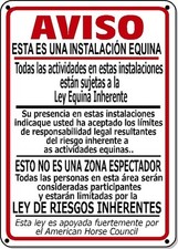 Supplemental Equine Liability Sign SPANISH warning statute horse stable farm