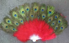Vintage looking Peacock red Feather Holding Hand Fan Halloween Party