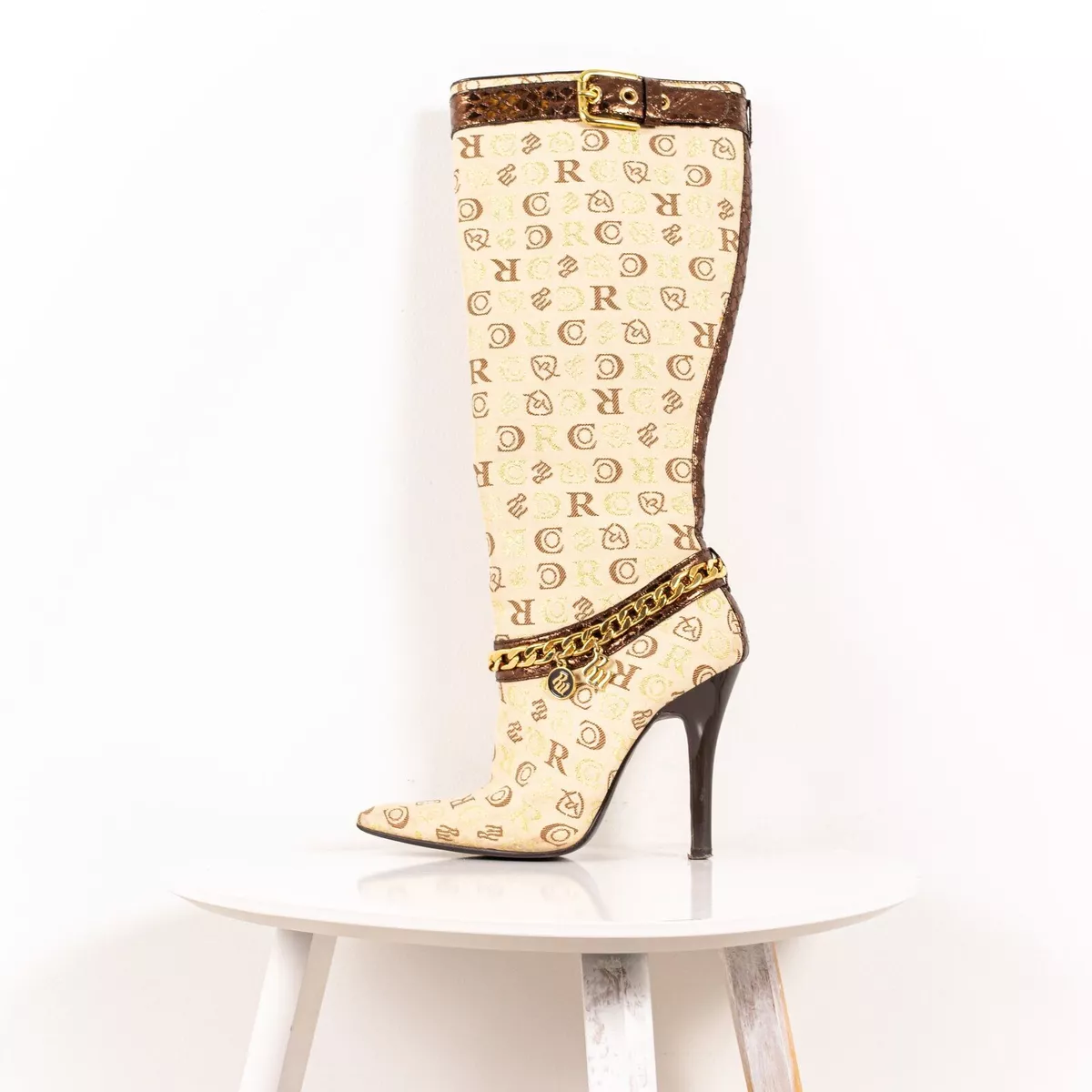 Rocawear Knee High All Over Print Gold Heels Vintage Women s EU37