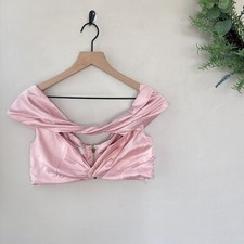 House of CB Crop Top Women's Pink Satin Off The Shoulder Bustier Zipper Size M