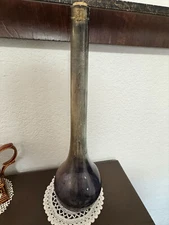 Vintage 17" Apothecary Glass Bottle Smoky Gray With Original Cork Mid Century MC