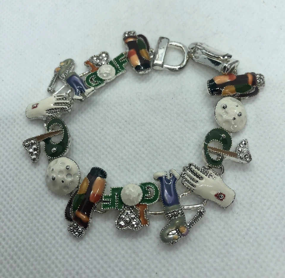Multi Charms Enamel And Rhinestones Golf  Bracelet - Image 2 of 4