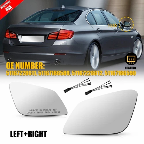 Mirror Glass Heated Set w/4pin plug For 2010-2016 BMW 528I 535D 550I 640I LH+ RH