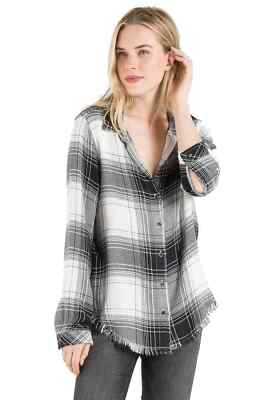 Bella Dahl $128 BLUE Fray Hem Button Down, L