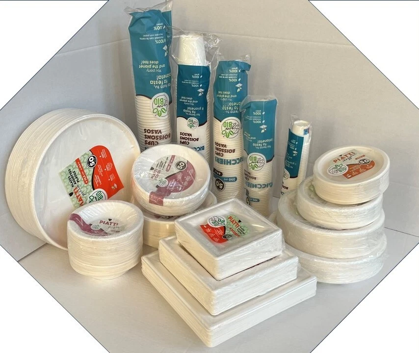 SIGNORBIO PIATTI e BICCHIERI MONOUSO USA E GETTA BIODEGRADABILE COMPOSTABILE MISURE VARIE