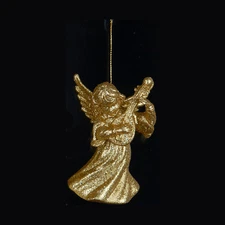 KURT S. ADLER GOLD GLITTERED ANGEL PLAYING MANDOLIN CHRISTMAS ORNAMENT
