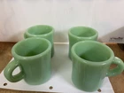 Vintage 4 Fire King Jadeite C-Handle Restaurant Ware Coffee Cups 3.5”