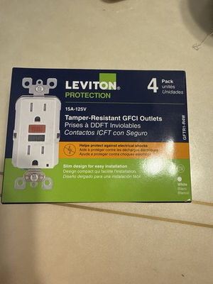 #ad Leviton 15A 125V Tamper Resistant GFCI Outlet White Slim Design – 4 Pack $32.99