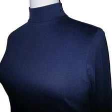 LANDS END Womens XL 18/20 Mock Neck Long Sleeve Stretch Top Solid Navy Blue 
