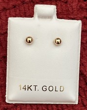 NEW CLASSIC GENUINE 14K YELLOW GOLD POLISHED BALL POST STUD EARRINGS 4mm NEW
