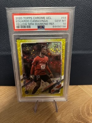 2020 Topps Chrome UCL Eduardo Camavinga RC /299 Yellow Mini Diamond Ref PSA 10
