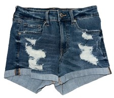 Aeropostale Womens Shorts Sz 4 Light Wash Super High Rise Distressed Midi Shorts