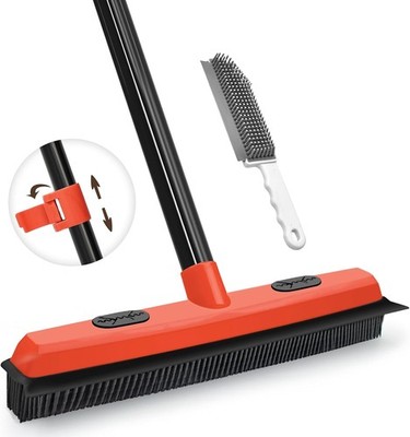 JEN Rubber Broom Carpet Rake Brush for Pet Hair with Squeee, 52.8