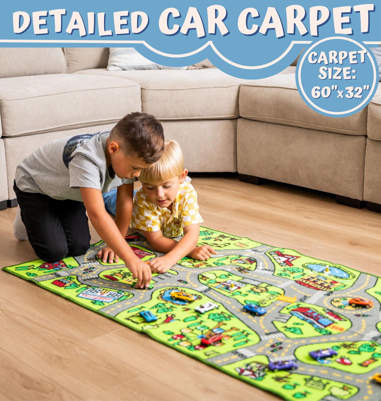 ToyVelt Car Rug for Kids – Educational Road Rug for Kids, Boys Rug & Toddler