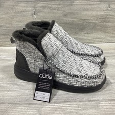 NEW Hey Dude Women s Denny Cozy Lined Booties Slippers Gray White Tweed Size 10