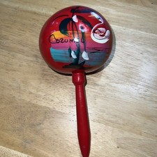 Vintage Cozumel, Mexico Maraca Hand Painted Percussion Instrument Red Shaker