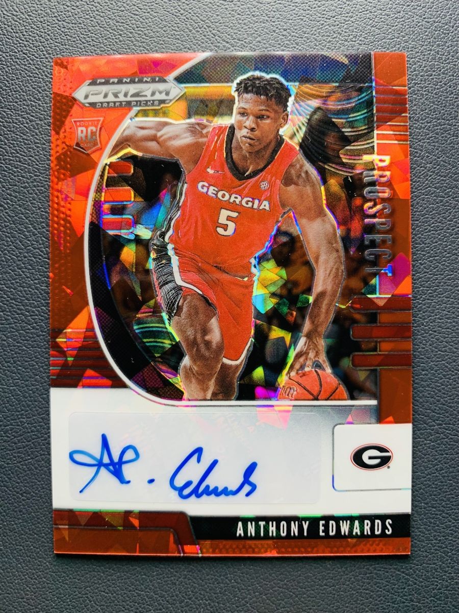 2020-21 Panini Prizm Draft Picks Anthony Edwards RC Rookie Red Cracked Ice Auto