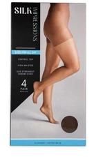 Silk Impressions Sheer All Day Control Top Pantyhose - 4 Pair - Coffee Bean