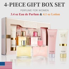 Women's Perfume  Body Lotion 4-Piece Gift Box Set  2 Long-Lasting Fragrances