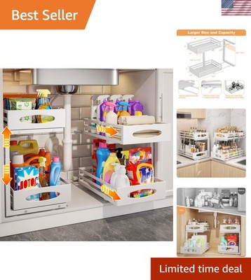 Under Sink Organizer, 2 Tier Under Sink Organizers and Storage, Adjustable He...