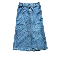 Vtg Y2K Old Navy Denim Maxi Skirt 10 32" Blue Jean Cotton Back Slit No Pockets