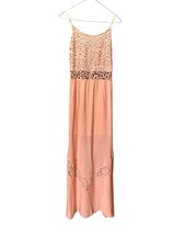 Lulumari Women's Medium Peach Lace Maxi Dress Boho Cottagecore Festival