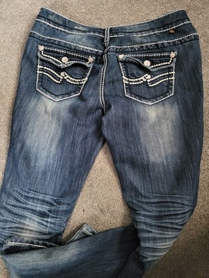 Women's Almost Famous Destructed Embroider Faded Stretch Jeans Size 11