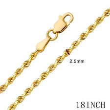 14K Real Solid Yellow Gold 1.5mm 18" Rope Chain Necklace with Lobster Claw Clasp
