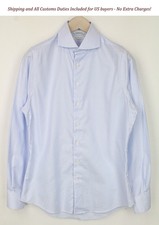 SUITSUPPLY Men's Shirt 39/15.5 Extra Slim Blue Cotton Striped Dress shirt