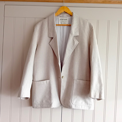 Jaeger, Giacca blazer lana Jaeger grigio chiaro taglia 16 foderata con bottoni singoli vintage anni 80