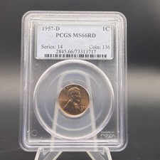 1957 D 1c Lincoln Wheat Cent - Pcgs Ms66rd - Free Shipping 1957 D 1c Lincoln Wheat Cent - Pcgs Ms66rd - Free Shipping